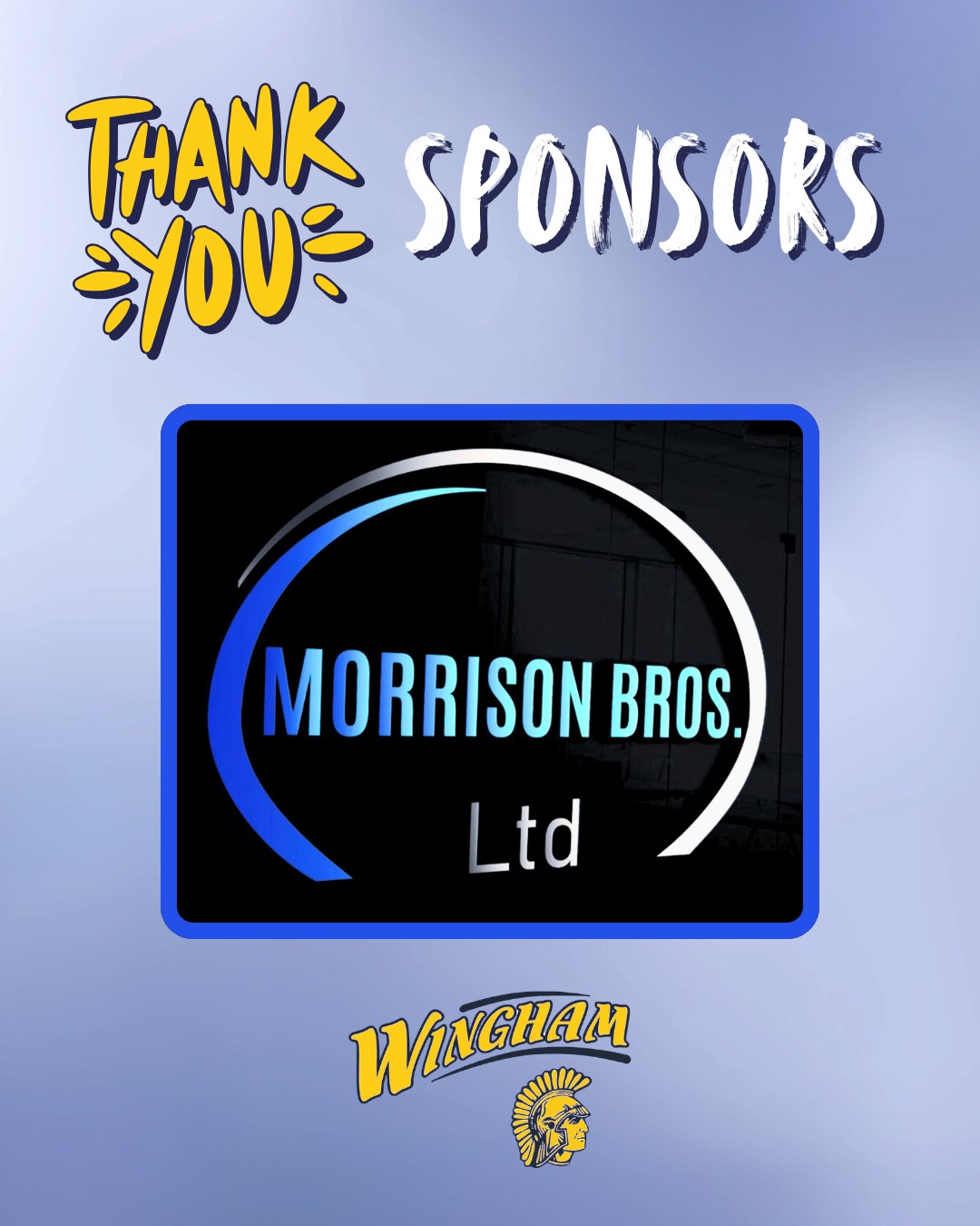 Big thanks to Morrison Bros. Ltd!! They have generously committed to a multi-year jersey sponsorship and we're super grateful!! 💙💛