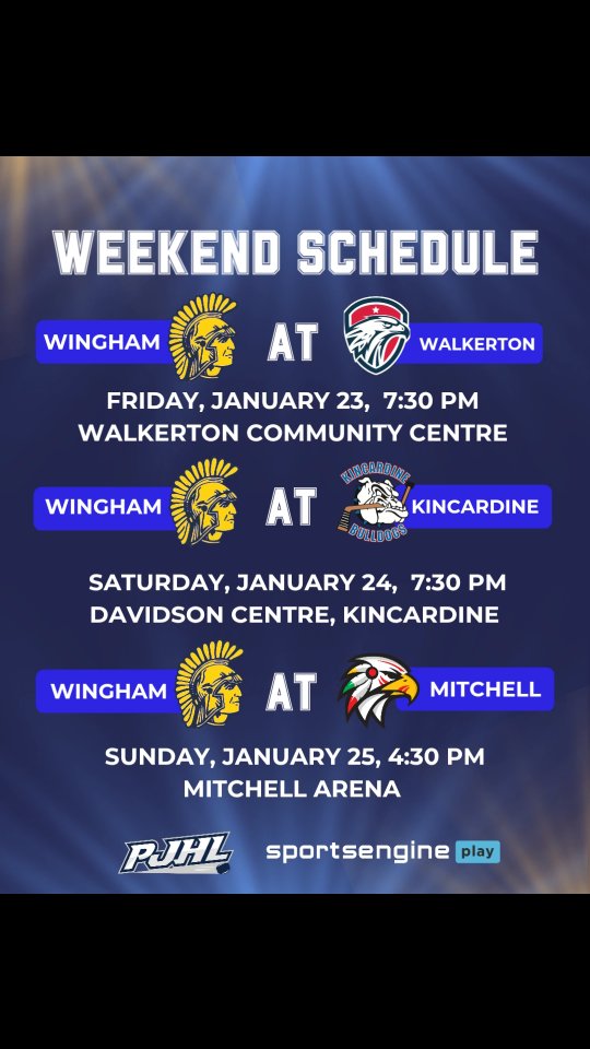 Away games Friday, Saturday, and Sunday: Walkerton, Kincardine, and Mitchell. If you're able to hit the road with the Ironmen, we'd love your support! 🔵🟡