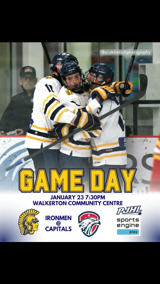 Tonight's plan: go to Walkerton and play some hockey! Puck drop 7:30! 
🔵🟡❄️❄️

📸 @scottdietrichphotography 

#ironmen #tinmen #pjhl