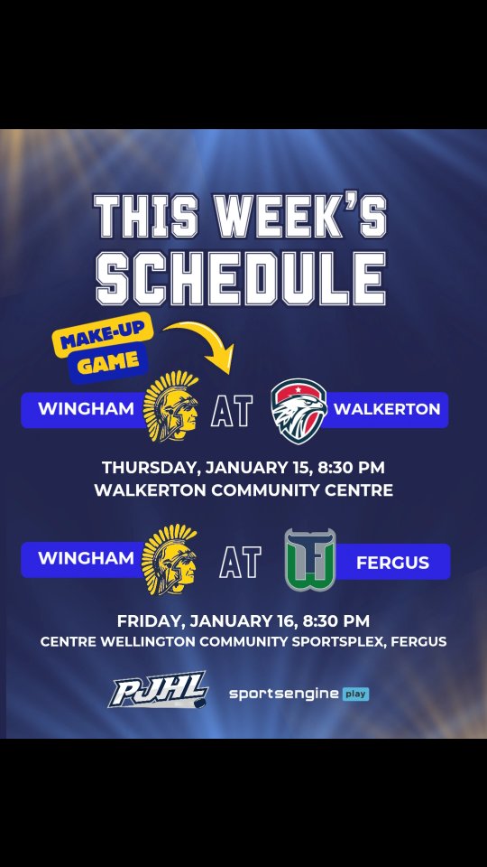 No home games this week! The Ironmen head to Walkerton on Thursday to play the game that was postponed in December, and then to Fergus on Friday! 🔵🟡
