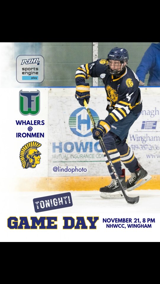 TWO HOME GAMES this weekend!
Tonight: 8 pm puck drop vs the Fergus Whalers! LET'S GO, IRONMEN!! 🔵🟡

If you can't be there, stream on SportsEnginePlay!!

📸 @lindophoto 

#ironmen #tinmen #pjhl